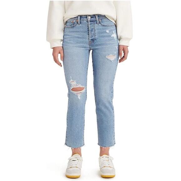 Levi's Denim - Levi's Women's High Rise Wedgie Straight Leg Denim Jeans Blue‎ Sz 27 Frayed Hem